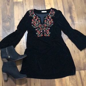 Rose embroidered black dress